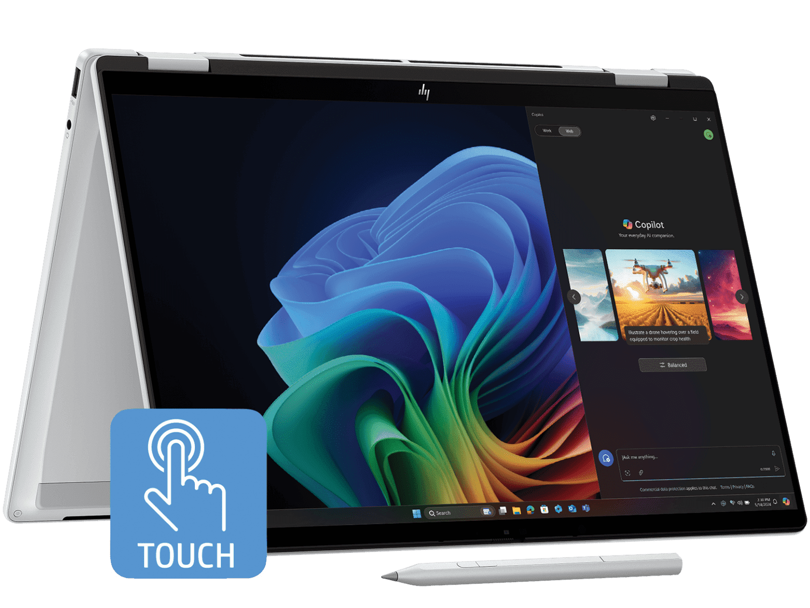 25c1_omnibook_x_flip_14_glacier_silver_t_ir_cam_nonsd_nonfpr_avicii_2h_copilot_taskbar_core_set_tent_whitebg_touchicon_1